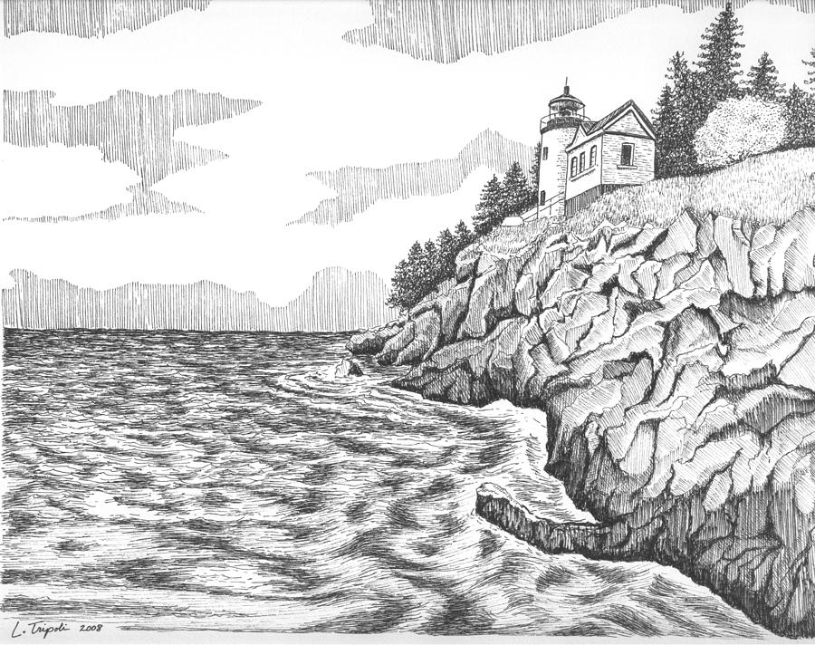 Lighthouse Drawing - Bass Harbor Head Lighthouse by Lawrence Tripoli