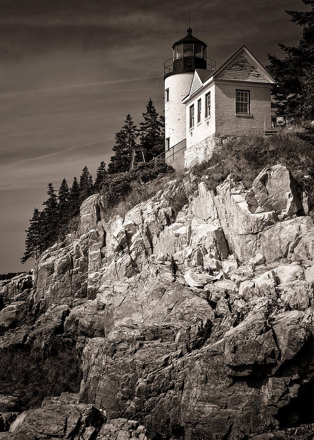 Black And White Photograph - Bass Harbor Head Lighthouse by Wayne Meyer