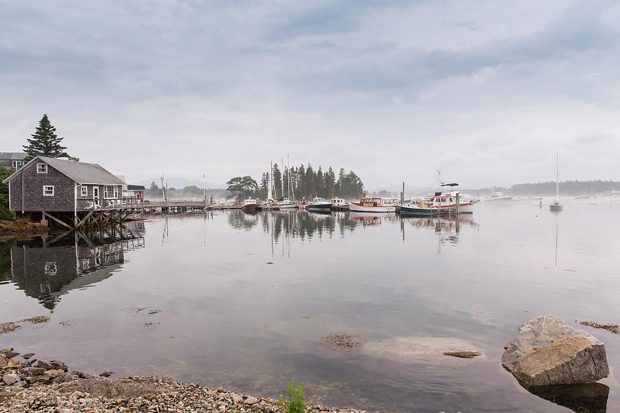 Bass Harbor in the Morning Fog Photograph by John M Bailey