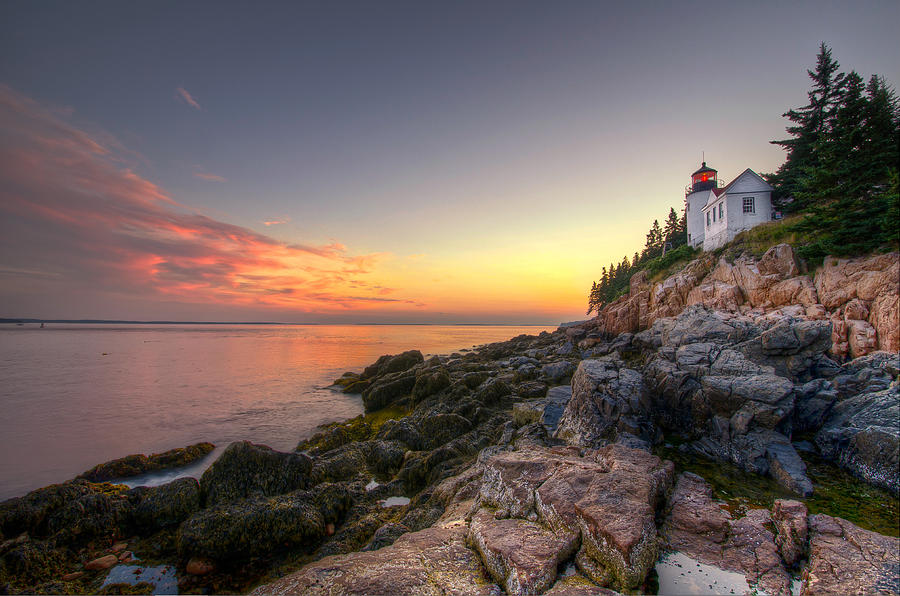 Sunset Photograph - Bass Harbor Lighthouse and Coast by At Lands End Photography