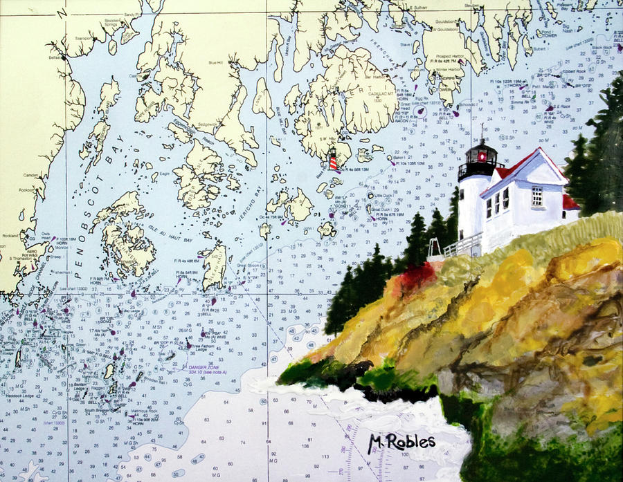 Bass Harbor Lighthouse on NOAA Chart Painting by Mike Robles