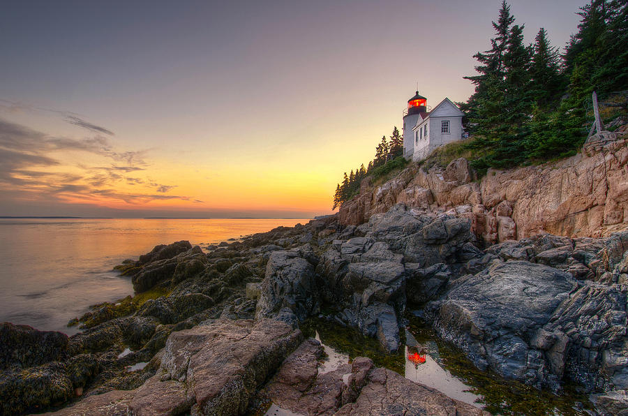 Bass Harbor Lighthouse Reflected in Tidal Pool Photograph by At Lands End Photography