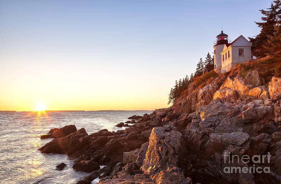 Bass Harbor lighthouse sunset Acadia National Park Maine Photograph by Ken Brown