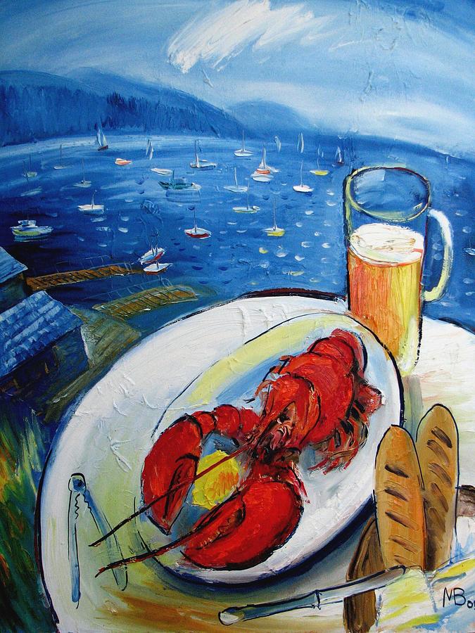 Bass Harbor  red lobster Painting by Mikhail Zarovny