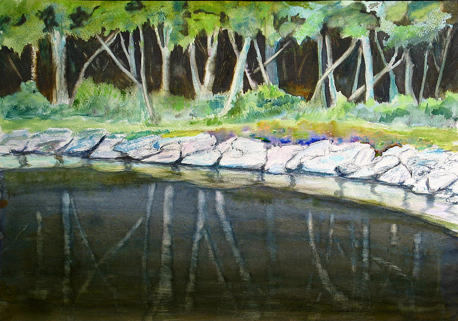 Bass Lake Trees Painting by Peter Senesac