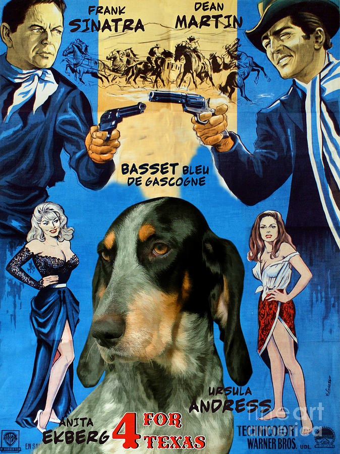 Basset Bleu de Gascogne - Blue Gascony Basset Art Canvas Print - 4 For Texas Movie Poster Painting by Sandra Sij