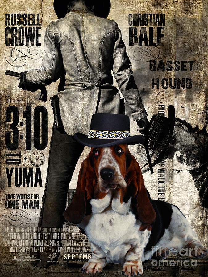 Dog Painting - Basset Hound Art Canvas Print - 3 10 to Yuma Movie Poster by Sandra Sij