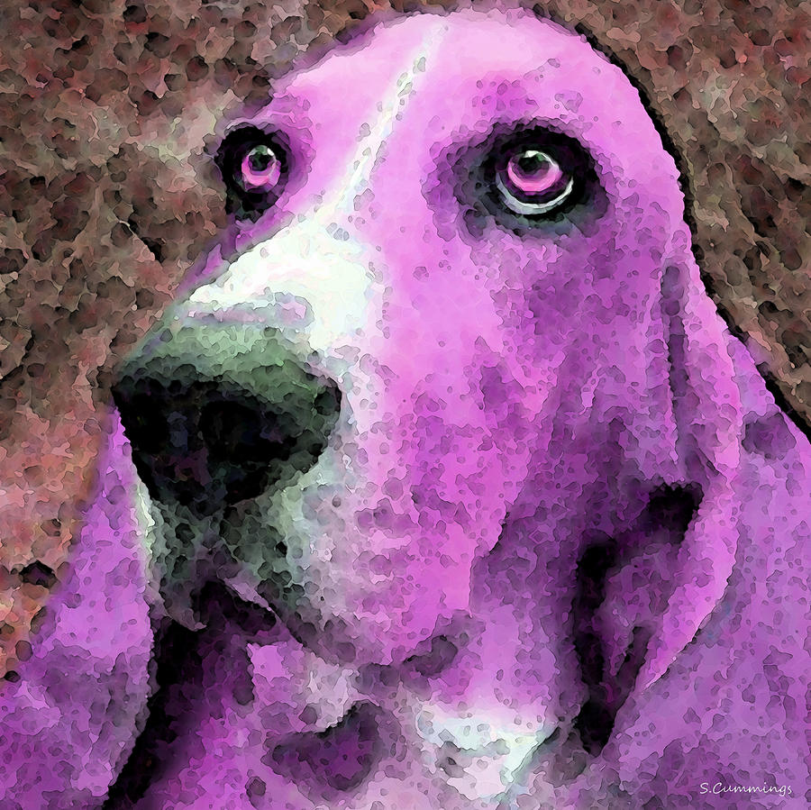 Dog Painting - Basset Hound - Pop Art Pink by Sharon Cummings