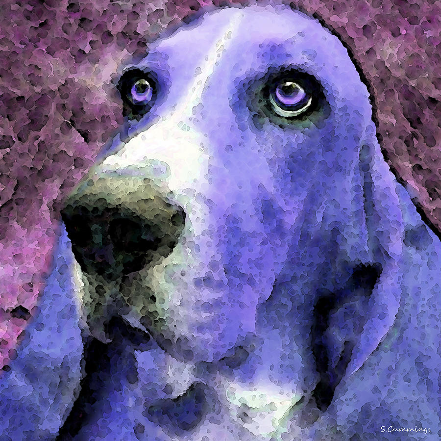 Basset Hound - Pop Art Purple Painting by Sharon Cummings