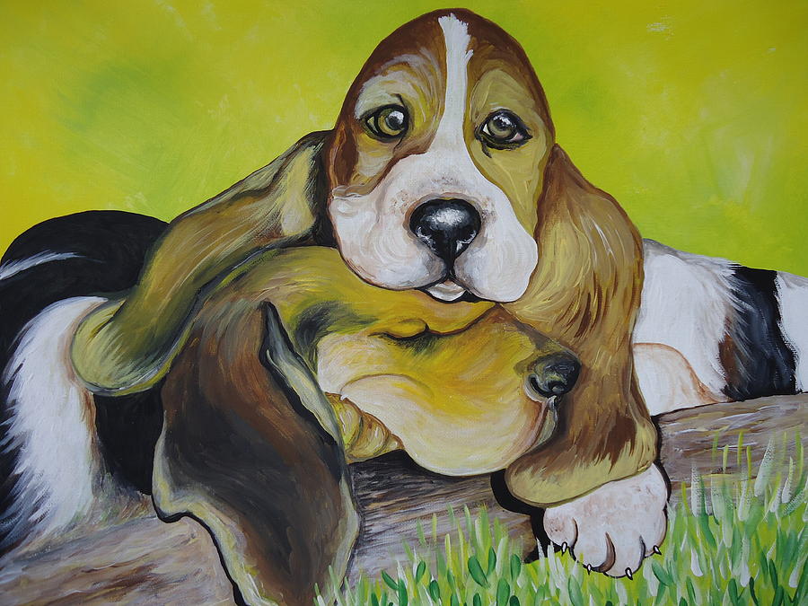 Bassett Hound Pups Painting by Leslie Manley