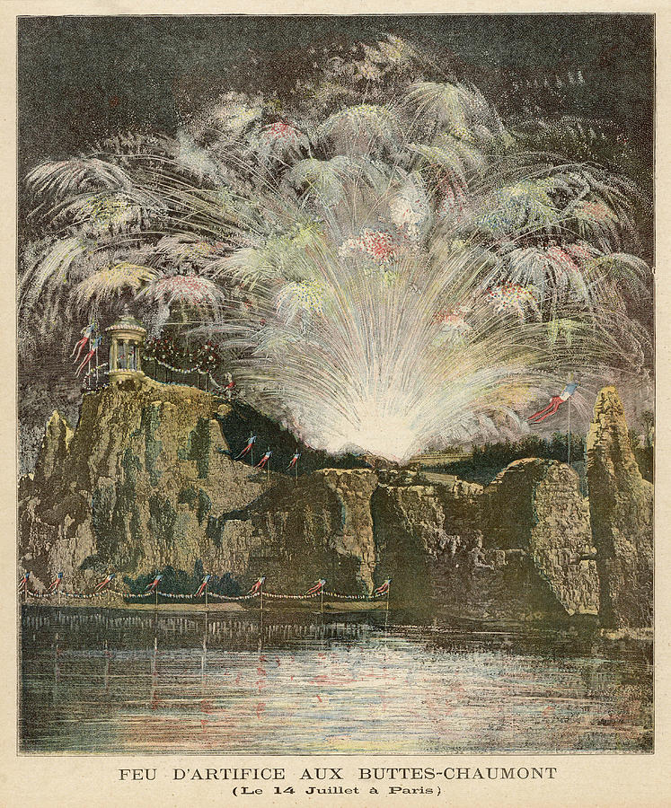 Paris Drawing - Bastille Day Fireworks In The  Park by Mary Evans Picture Library