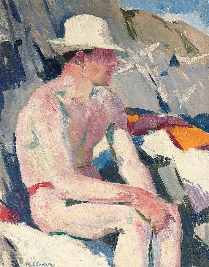Bather in a white hat Painting by Francis Campbell Boileau Cadell