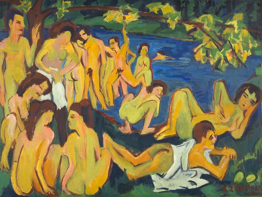 Bathers at Moritzburg Painting by Ernst Ludwig Kirchner