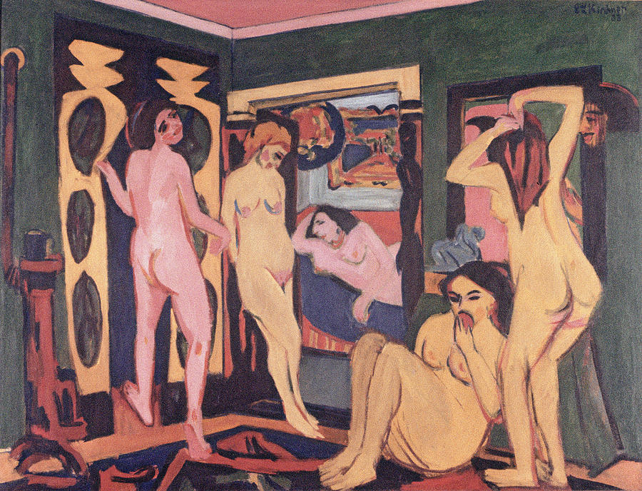 Ernst Ludwig Kirchner Painting - Bathers in a Room by Ernst Ludwig Kirchner