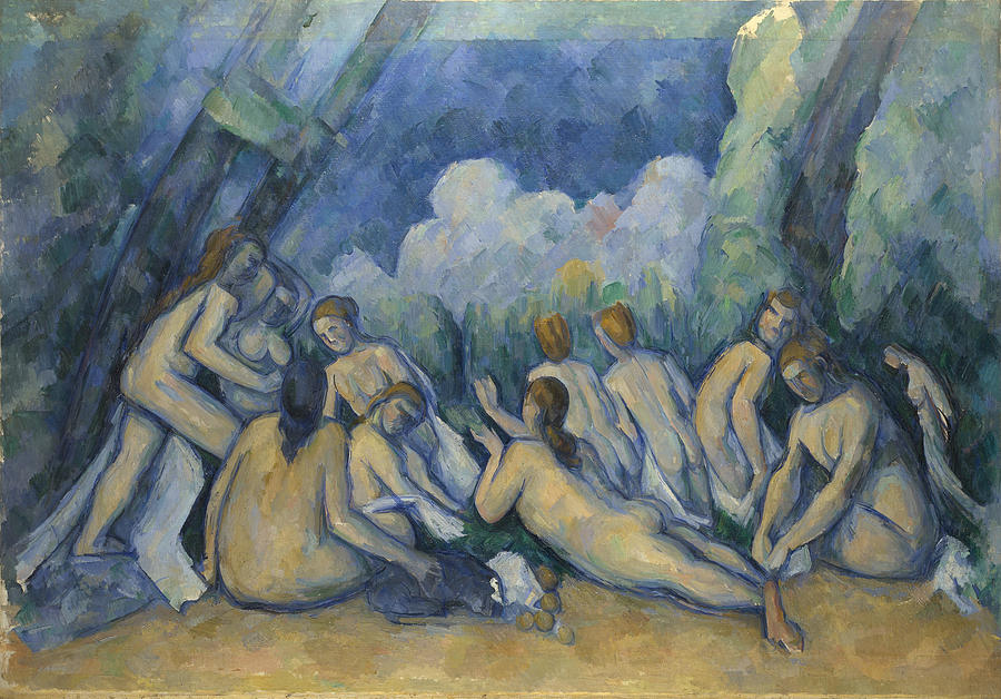 Bathers Les Grandes Baigneuses Painting by Paul Cezanne