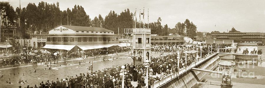 Bathhouse Photograph - Bathhouse and swimming pool Neptune Beach Alameda California circa 1915 by Monterey County Historical Society