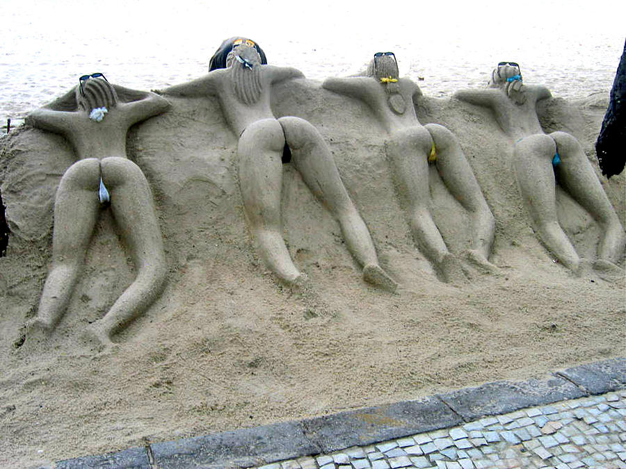 Hat Photograph - Bathing Beauties In Sand by Jay Milo