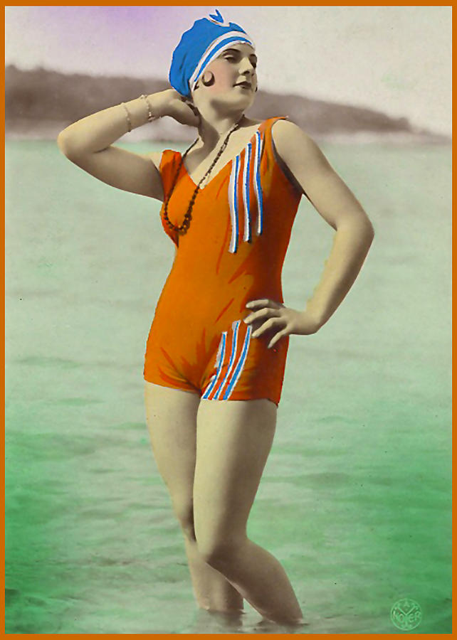 Bathing Beauty in Orange and Navy Bathing Suit Photograph by Denise Beverly  - Pixels