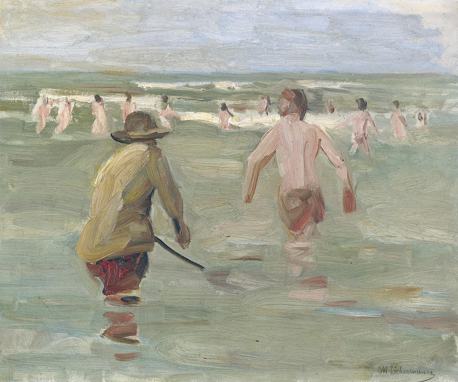 Bathing Boys with Crab Fisherman Painting by Max Liebermann