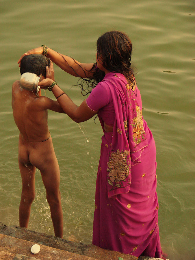 Bathing in the Holi Lake. Indian Collection Photograph by Jenny Rainbow