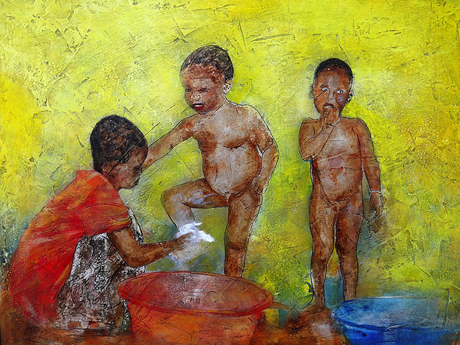 Bathing Time Painting by Ronex Ahimbisibwe