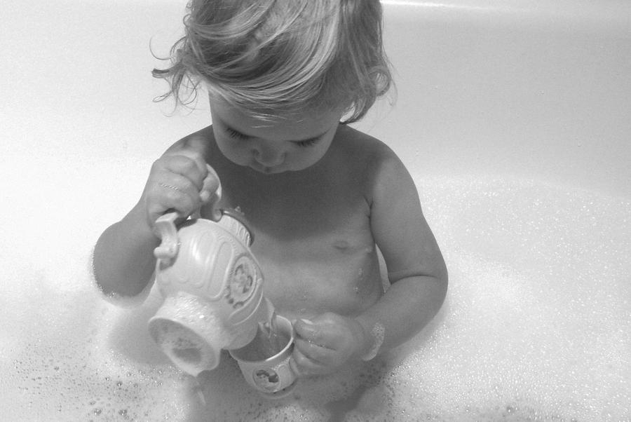 Black And White Photograph - Bathtub Tea Party BW by Valerie Reeves