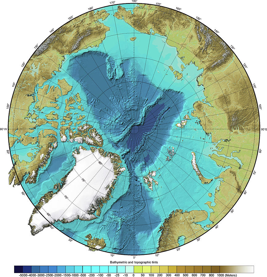Bathymetry And Topography Of The Arctic Photograph by Noaa/science Photo Library
