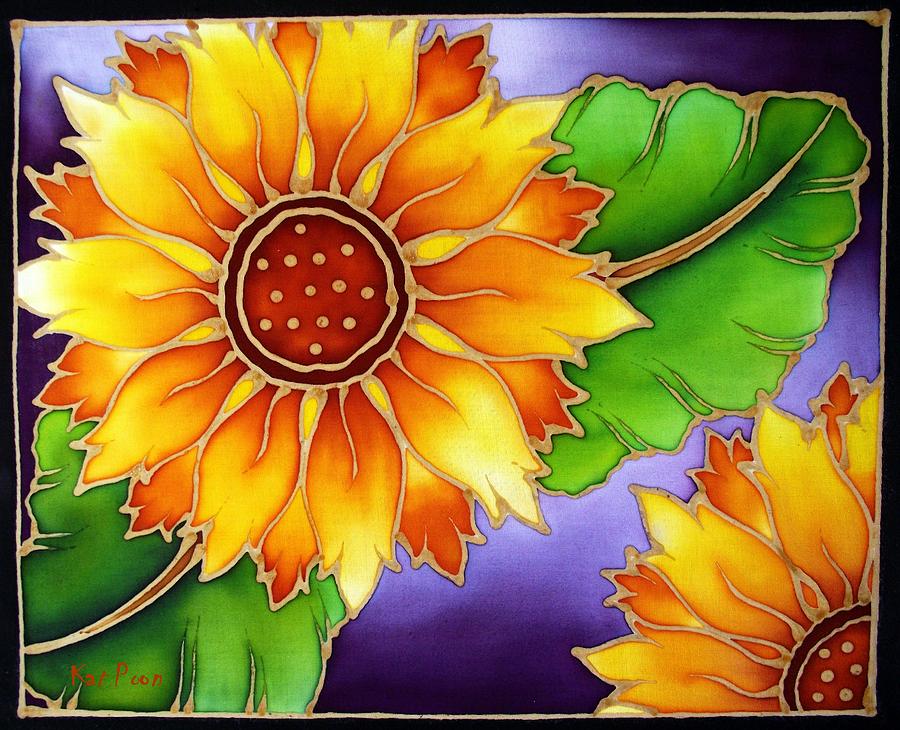 Sunflower Painting - Batik sunflower by Kat Poon