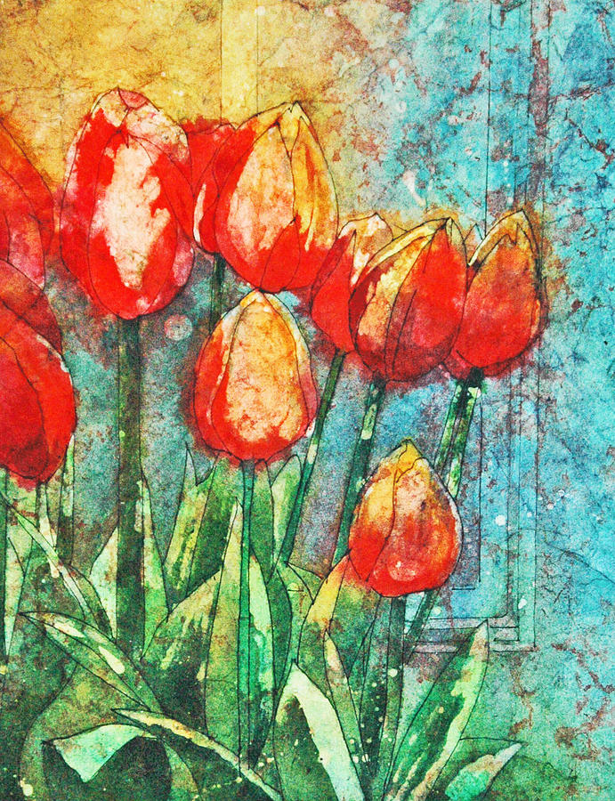 Batik Tulips Painting by Diane Fujimoto
