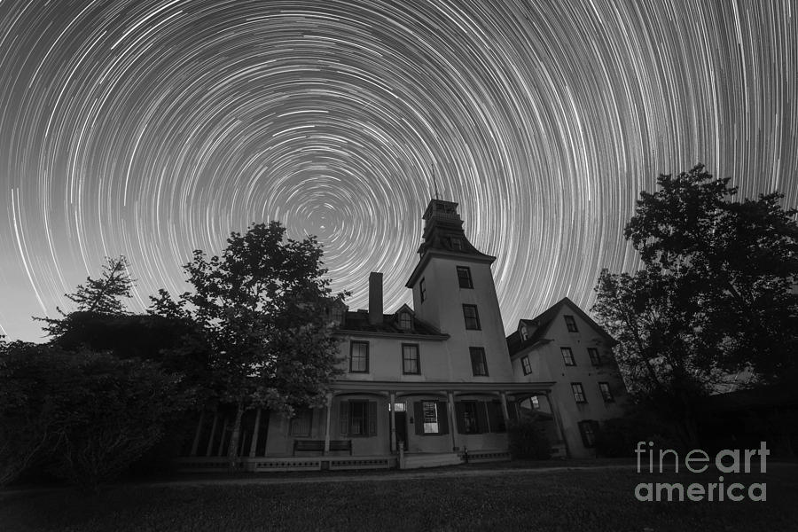 Black And White Photograph - Batsto Village Mansion Star Trails BW by Michael Ver Sprill