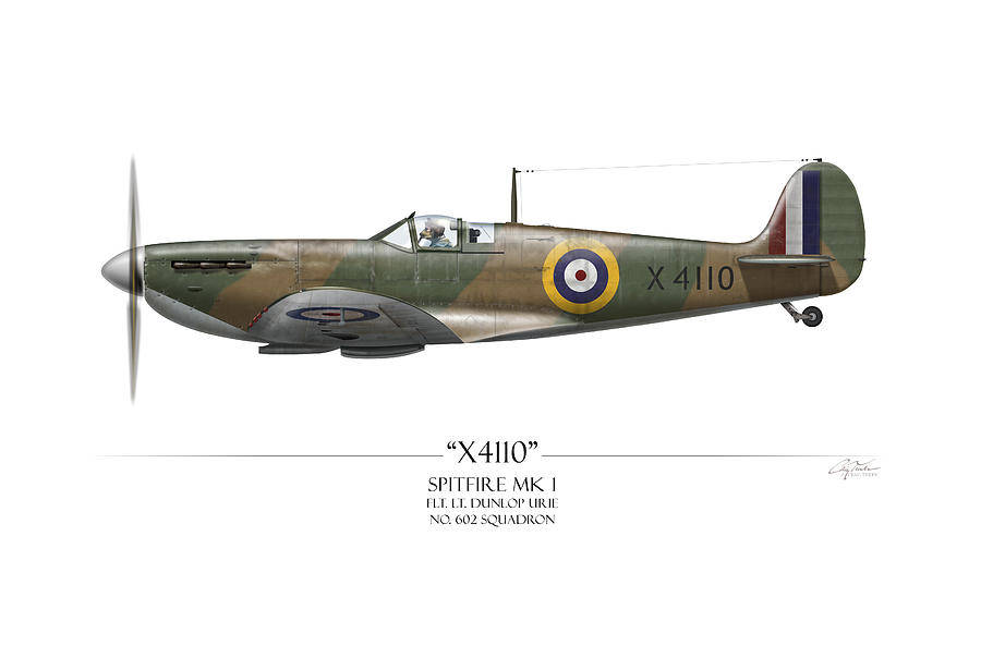 Battle of Britain Spitfire X4110 - White Background Painting by Craig Tinder