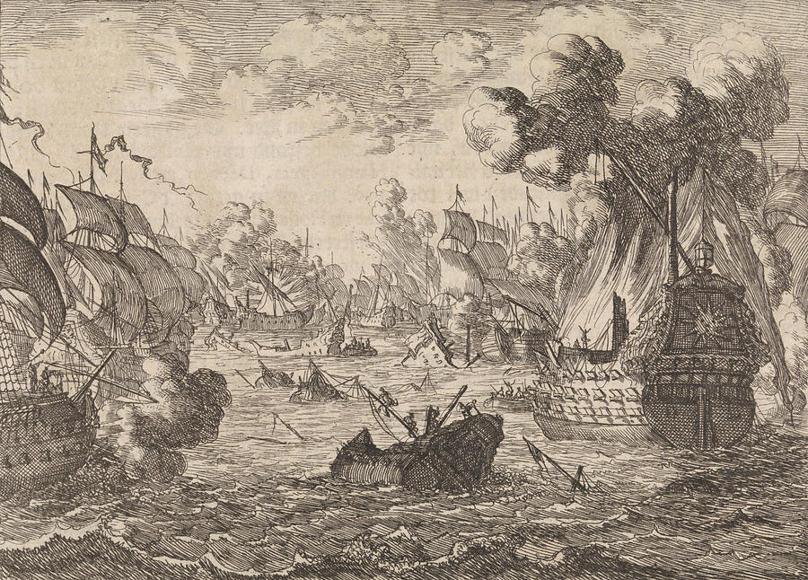 Battle Of Cape La Hogue, 1692, Caspar Luyken Drawing by Caspar Luyken ...