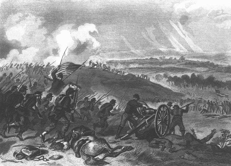 Battle Of Gettysburg - Final Charge Of The Union Forces At Cemetery Hill, 1863 Pub. 1865 Engraving Photograph by American School