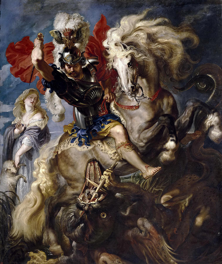 Battle of St George with the dragon Painting by Peter Paul Rubens
