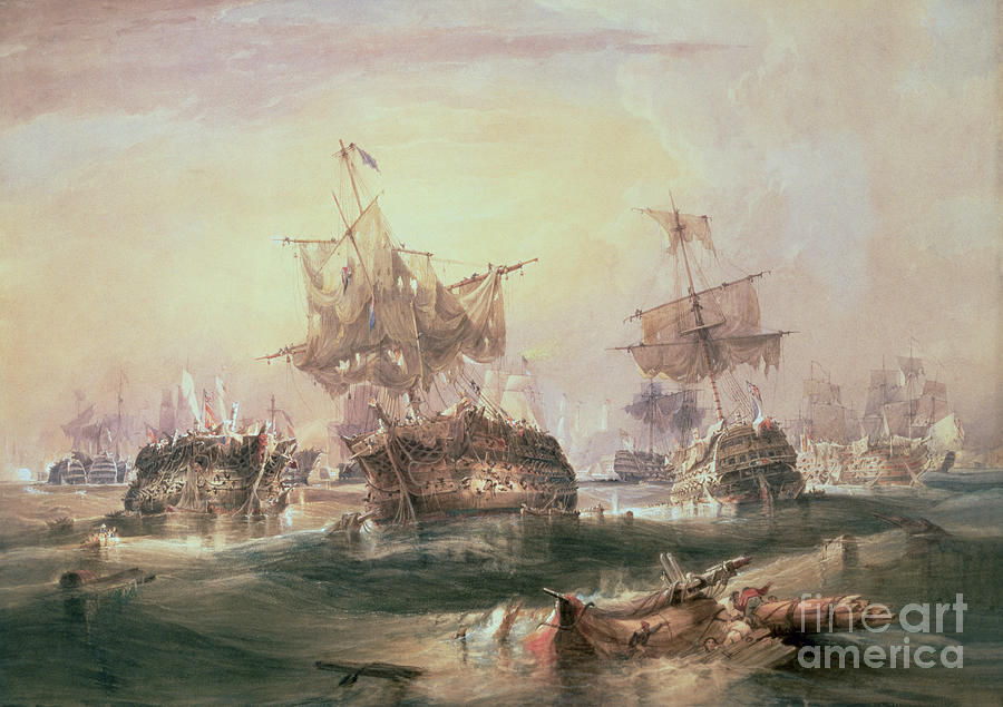 Battle of Trafalgar, 21st October 1805 by Huggins Painting by William John Huggins