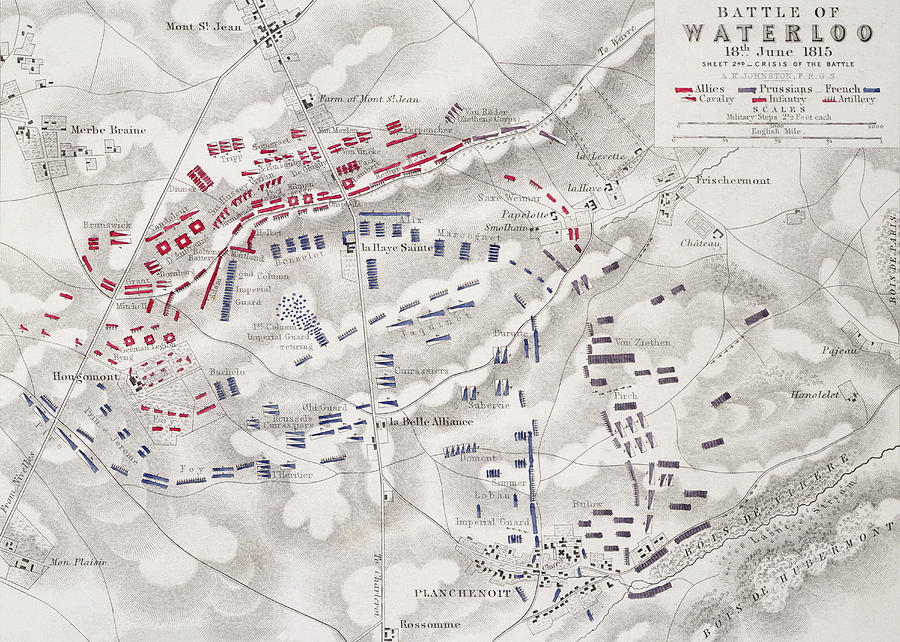 Map Drawing - Battle Of Waterloo by Alexander Keith Johnston