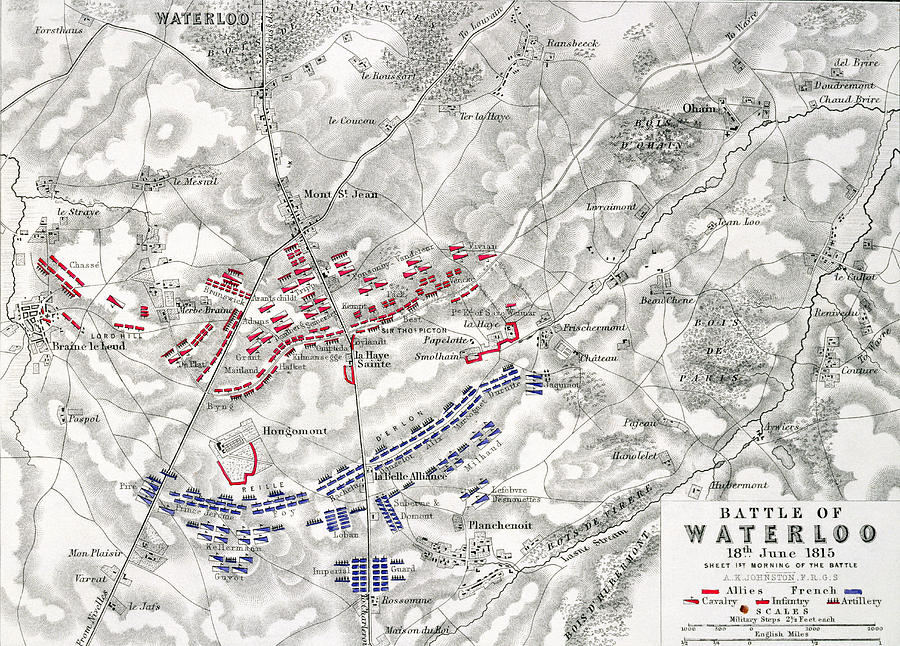 Map Drawing - Battle of Waterloo by Alexander Keith Johnston