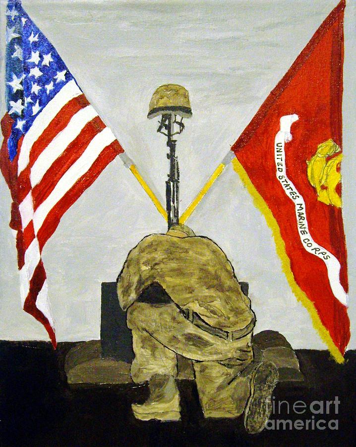 Flag Painting - Battlefield Cross by Marilyn Detwiler