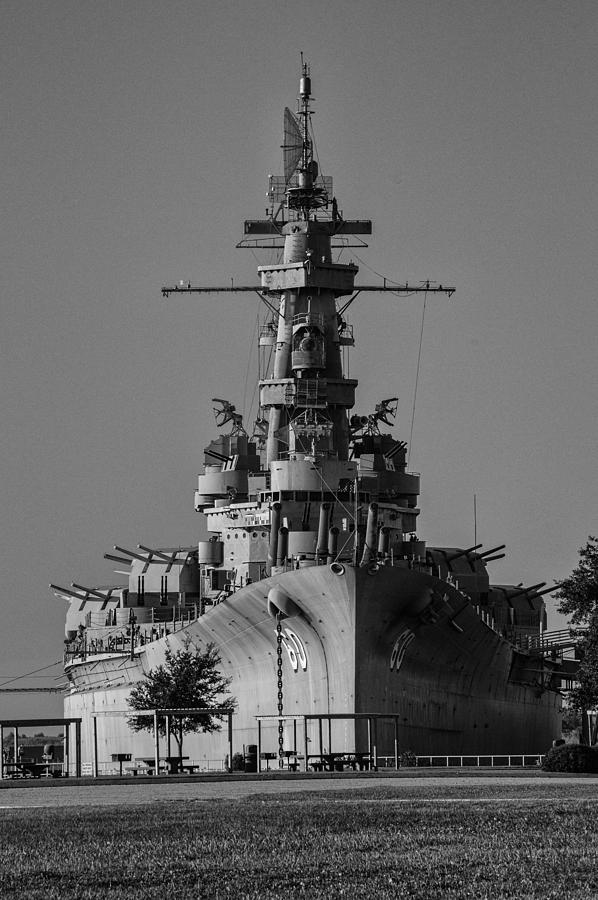 Battleship Alabama from Bow BW v2 Digital Art by Michael Thomas