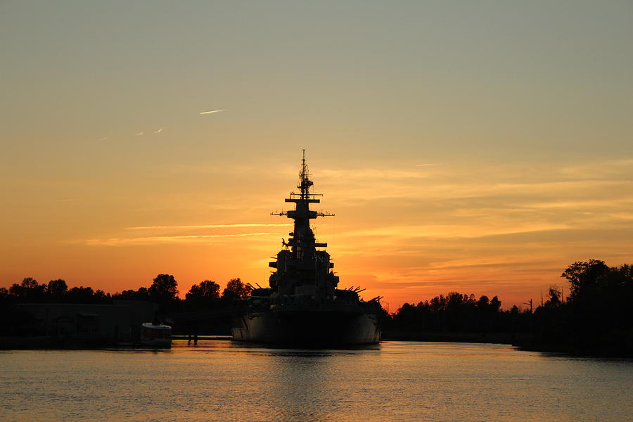 Sunset Photograph - Battleship At Sunset by Cynthia Guinn