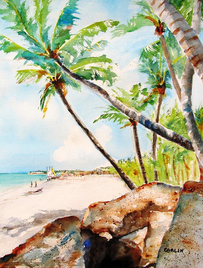 Tropical Beach Painting - Bavaro Tropical Sandy Beach by Carlin Blahnik CarlinArtWatercolor