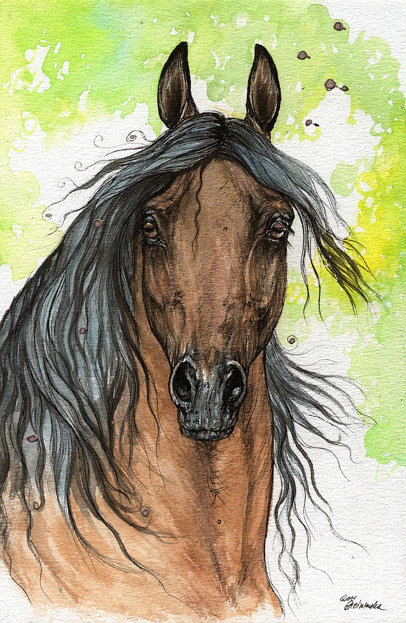 Bay Arabian Horse Watercolor Painting Painting by Angel Ciesniarska