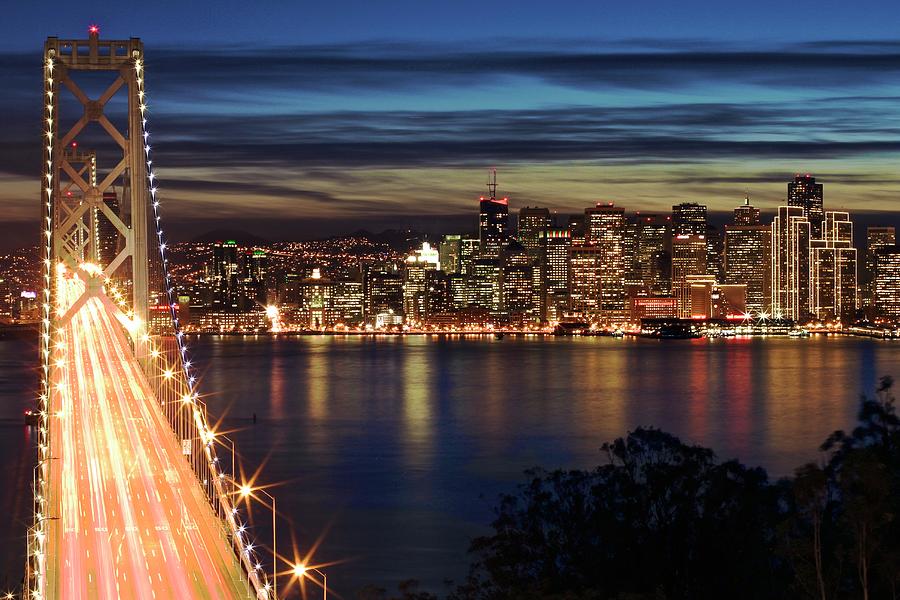 San Francisco Photograph - Bay Bridge And Embarcadero. Blue Hour by Chris Hornstra Photography