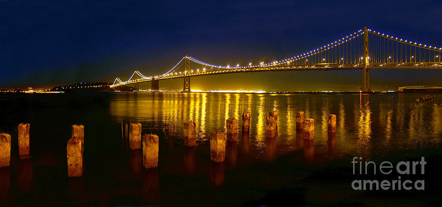 Bay Bridge at night Digital Art by Wernher Krutein