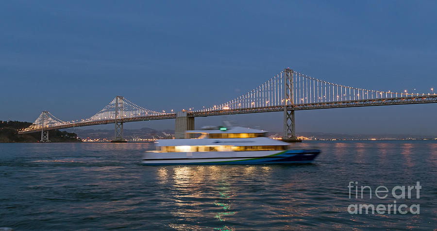Pattern Photograph - Bay Bridge Lights and Ferry by Kate Brown