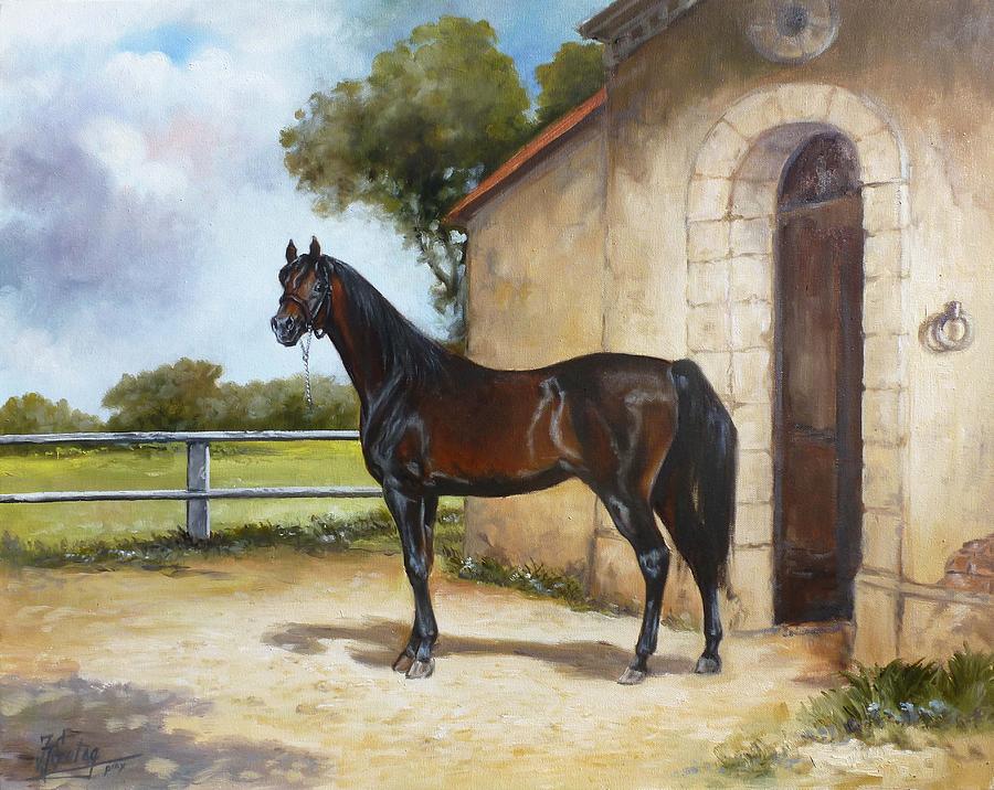 Bay race horse Painting by Irek Szelag