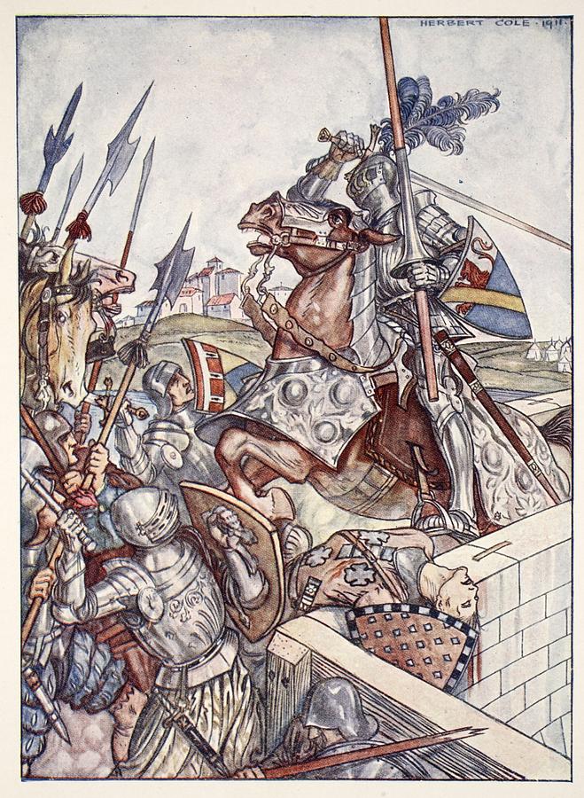 Knight Drawing - Bayard Defends The Bridge, Illustration by Herbert Cole