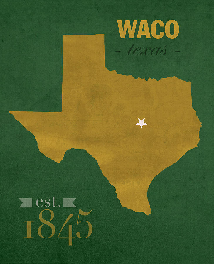Baylor University Bears Waco Texas College Town State Map Poster Series