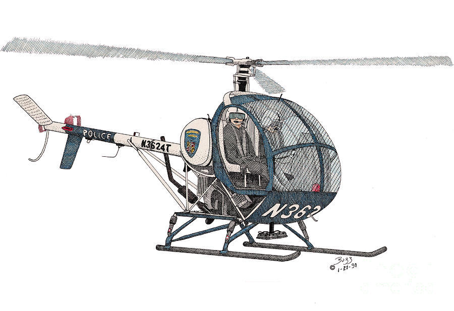 Baltimore Drawing - BCPD Helicopter by Calvert Koerber
