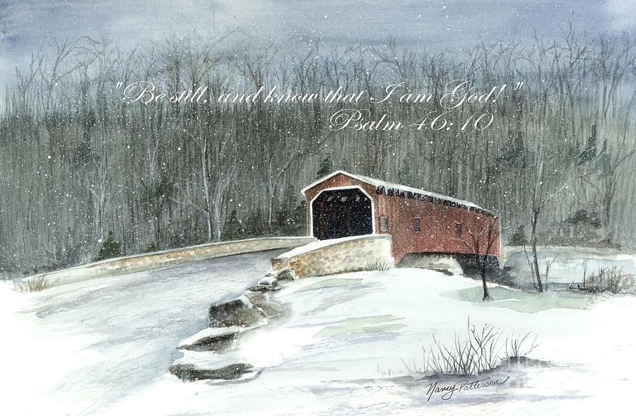 Winter Painting - Be Still By the Bridge  by Nancy Patterson